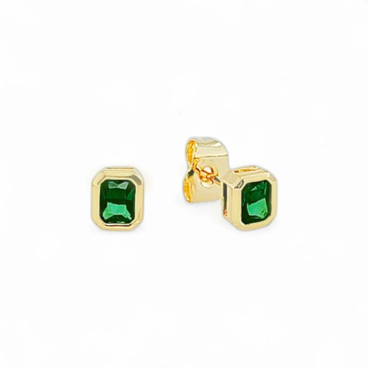 Emerald Cut Stud Earrings – 18K Gold Plated | Studs Collection