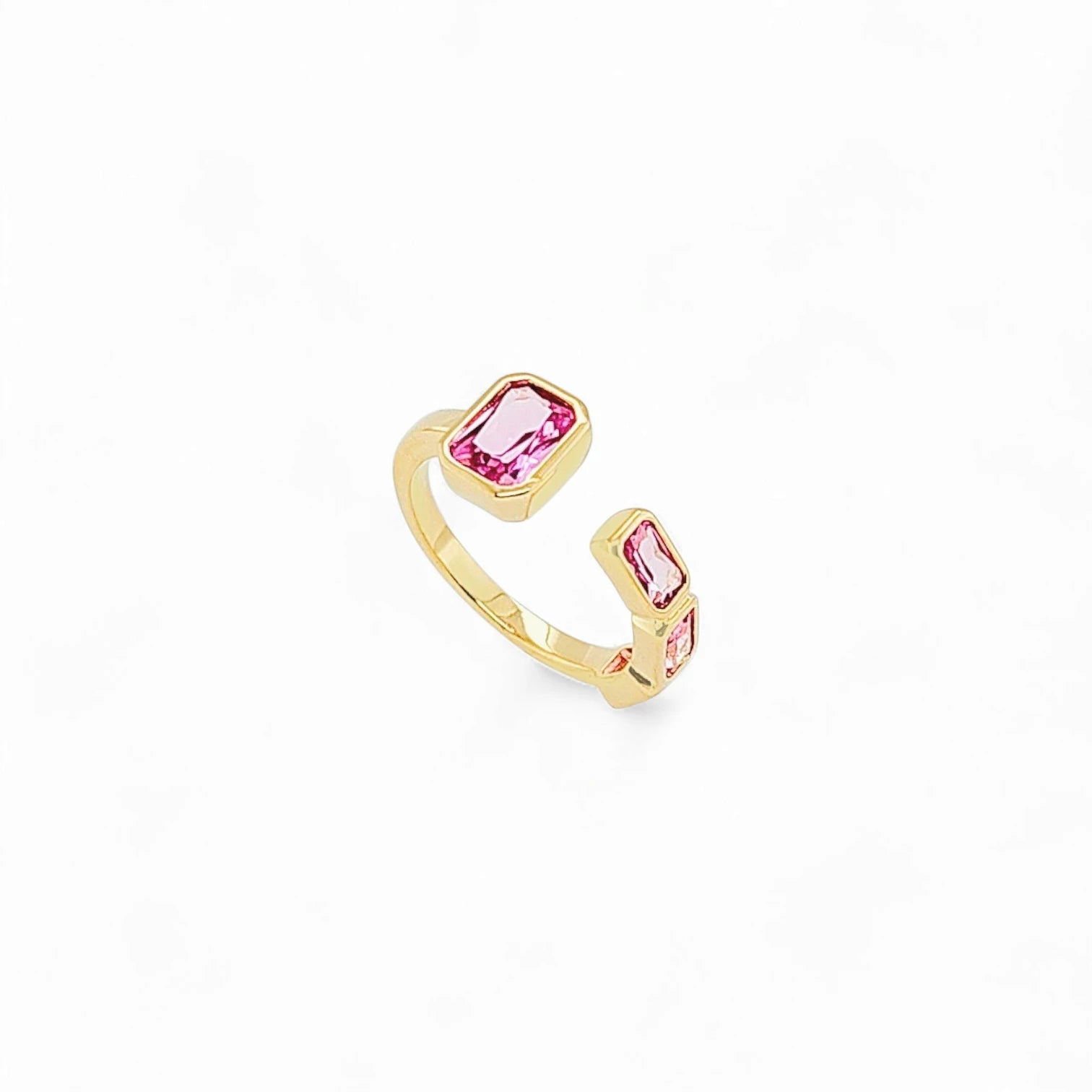 Ring Emeral Cut CZs – 18k Gold Plated | Open Front Collection