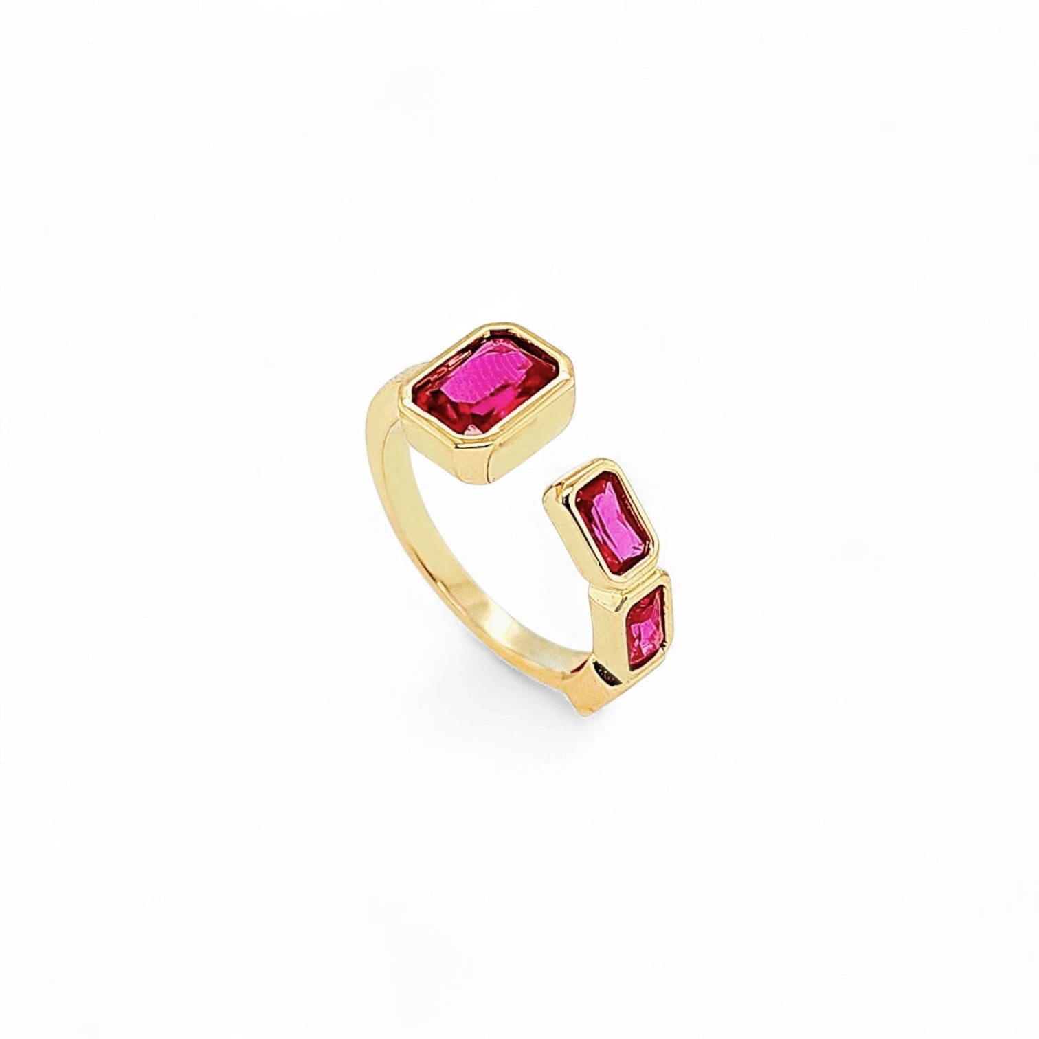 Ring Emeral Cut CZs – 18k Gold Plated | Open Front Collection