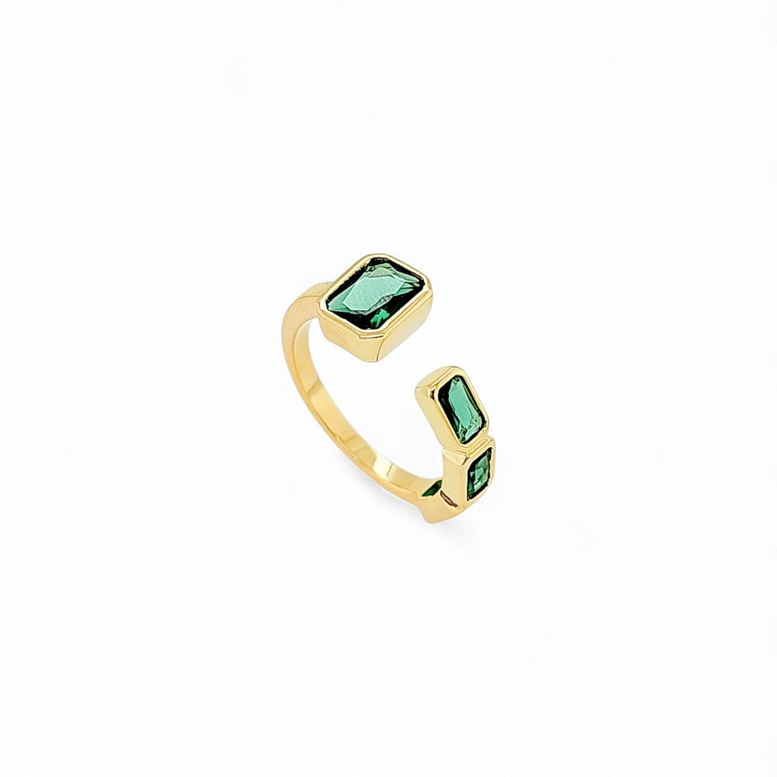 Ring Emeral Cut CZs – 18k Gold Plated | Open Front Collection