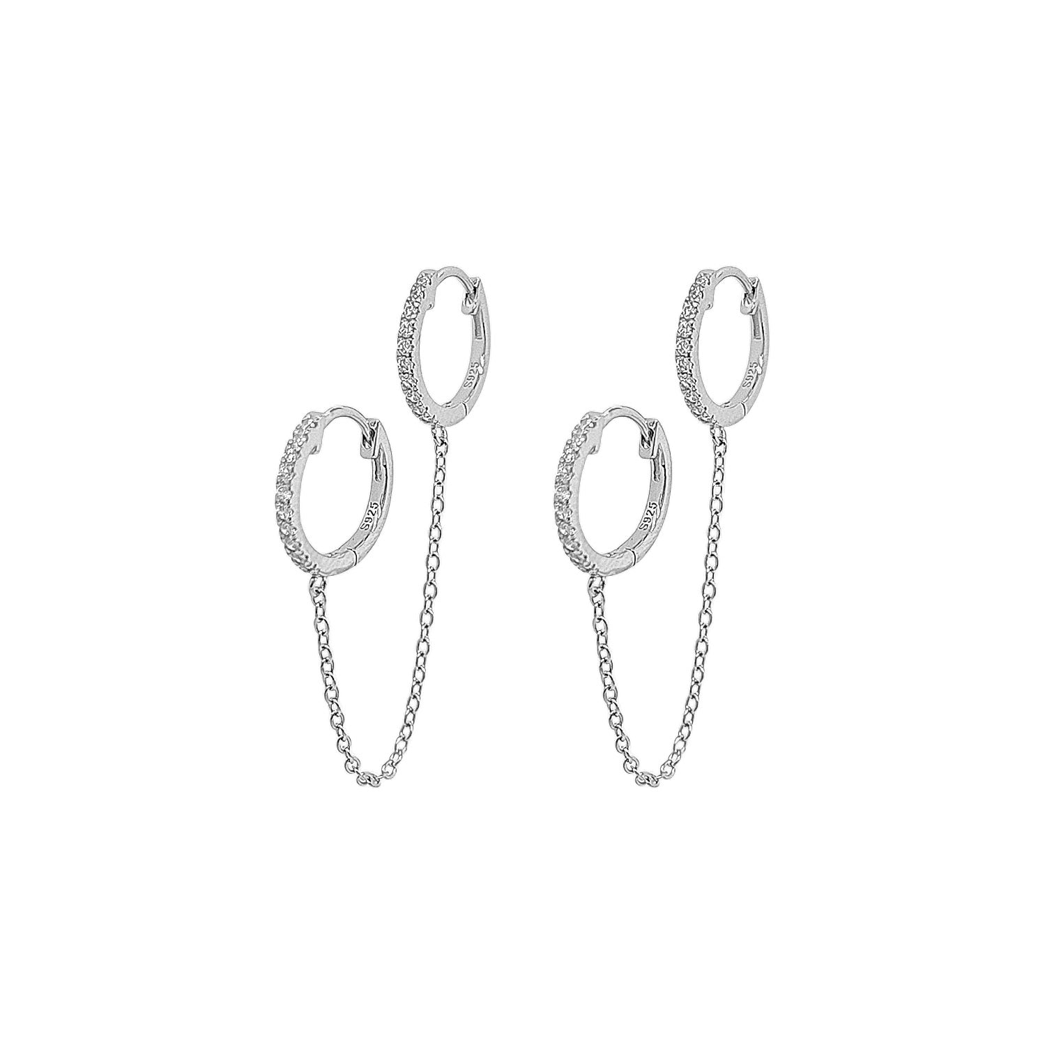 2 CZ Chained Huggies – 925 Sterling Silver | HOOPS AND HUGGIES Collection
